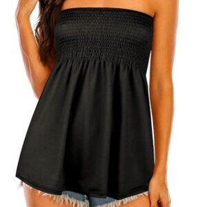 Womens Strapless Tube Top Pleated Comfort Stretch Camis Solid Top Sexy Sleeveles